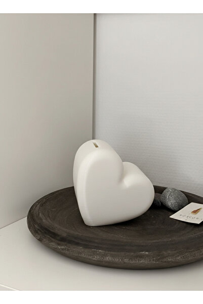 3D Kalp Tasarımlı Dekoratif Kumbara – Minimal Beyaz