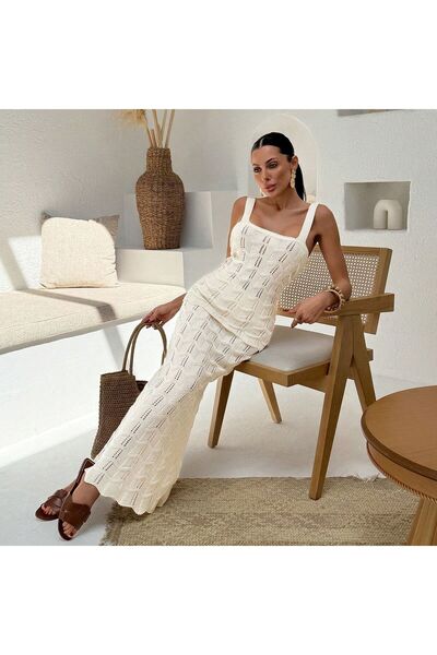 Elfin Women's Knitted Patterned Dress White