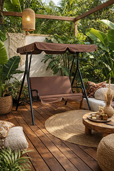 MARIA HOMES Luxury 2-Seater Garden Swing Chair with Adjustable Canopy Brown C...