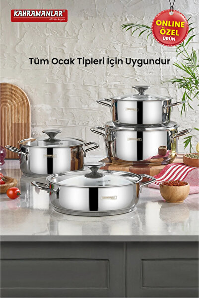 ev dizaynımm Yağmur 8 Parça Çelik Tencere Seti