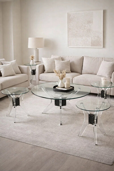 MARIA HOMES uxury 5-Piece Glass Coffee Table Set with Black Acrylic Base – Mo...