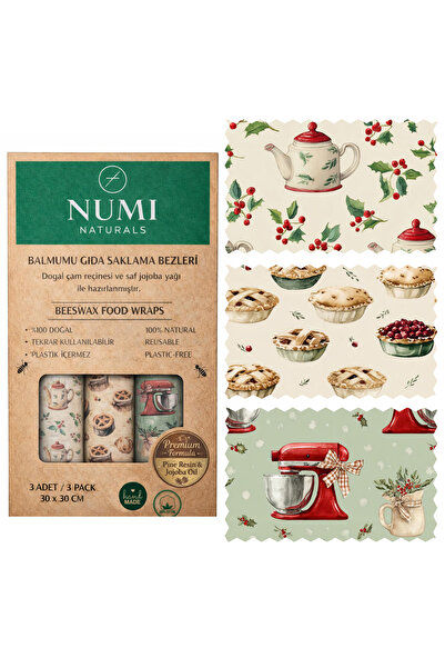 NUMI Naturals Wax Food Storage Cloths – Premium Set of 3 (30×30 cm) - Cozy Ki...