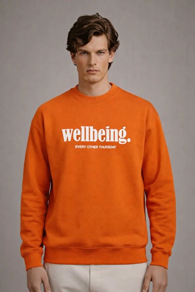 COMBİNE MİCHAİL Men's Text Printed Casual Orange Sweatshirt
