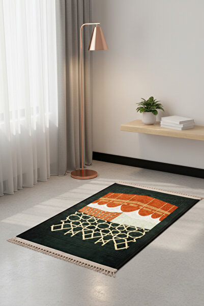 Goat-x Prayer rug with a design of the Kaaba's gutter – dark green color