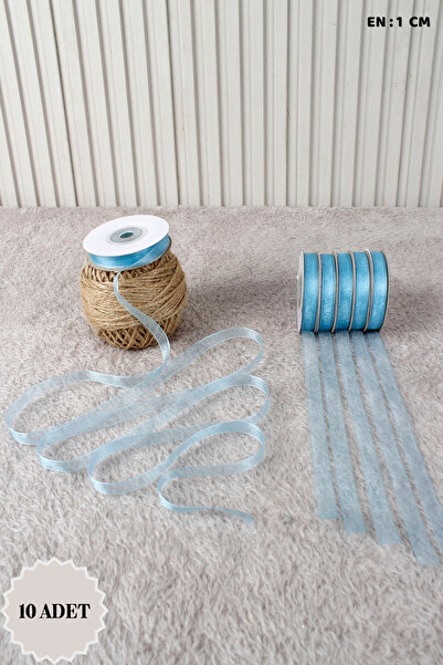 Mortex 10 komada bebi plave organze Til trake 1 cm 22 metra - paket, venčanje...