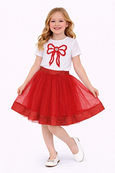 Nacar 23 Nisan 29 Ekim Gösteri Kıyafeti Kız Çocuk Payetli Fiyonk Detaylı Kırm...