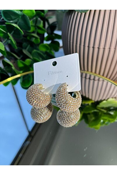 uyguntakıaksesuar Gold Color Stone Embellished Oval Hoop Earrings – Sparkling...