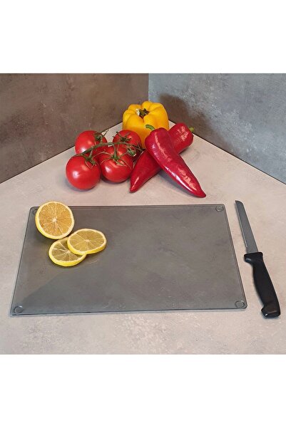 B&G GLASS Temperli Cam Kesme & Sunum Tahtası Füme Siyah 25x35 cm 4mm Kaymaz A...