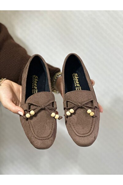 KAYGISIZ AYAKKABI Balerini casual de damă, maro, din piele întoarsă, ortopedi...