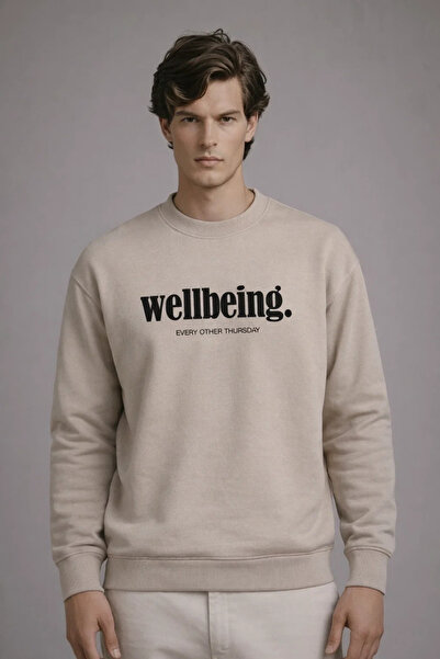 COMBİNE MİCHAİL Ανδρικό φούτερ με στάμπα κειμένου σε χρώμα κρεμ