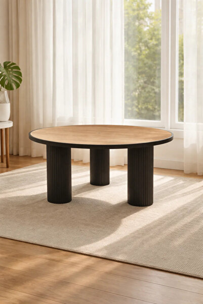 MARIA HOMES طاولة وسط سوداء وبنية 80×80×45 سم – طاولة قهوة دائرية عصرية
