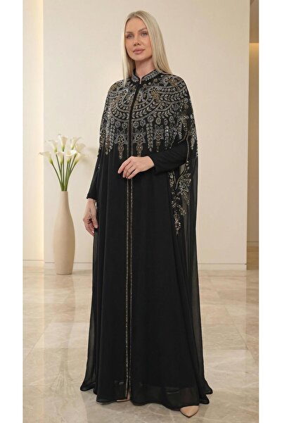 MİSS DİAMOND Stony embroidered black elegant hijab abaya dress ferace