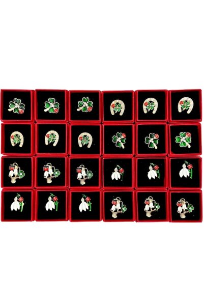 OEM Set of 12 assorted brooches, in a box, with string