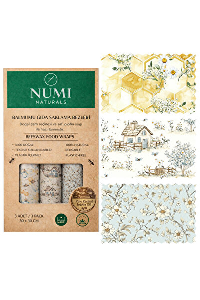 NUMI Naturals Wax Food Storage Cloths – Premium Set of 3 (30×30 cm) - Country...