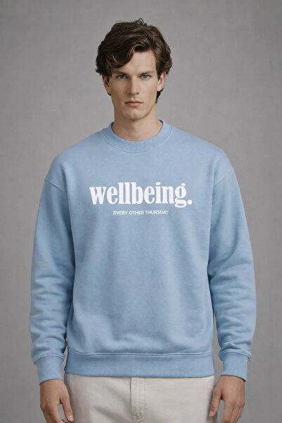 COMBİNE MİCHAİL Ανδρικό φούτερ με στάμπα κειμένου, χαλαρό, μπλε