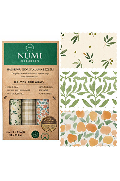 NUMI Naturals Wax Food Storage Cloths – Premium Set of 3 (30×30 cm) - Olive &...