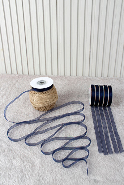 Mortex Navy Blue Organza Tulle Ribbon 1 cm 22 Meters - Package, Wedding, Enga...