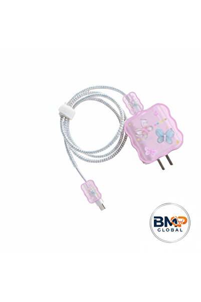 BMP MARKET Butterfly Aesthetic Şarj Kablosu Koruyucu Set - Adaptör ve Kablo K...