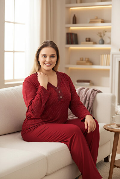 SEBOTEKS Thin Bamboo Fabric Long Sleeve Large Size Women's Pajama Set 800