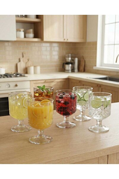 AR HOME 6 Pcs STEMMED Glass Soft Drink Set -250ml