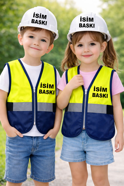 Teknik İSİM BASKILI ÇOCUK FERMUARLI MÜHENDİS YELEĞİ SETİ