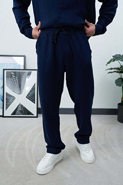 Wonraces Men's Baggy Elastic Waist 3-Pocket Muslin Trousers