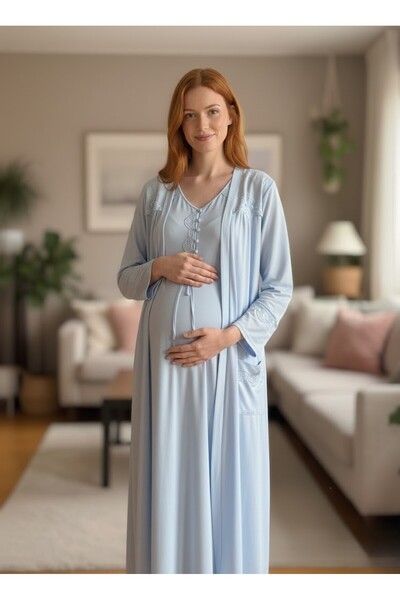 PREGNANT WORLD New Season Blue Buttoned Stylish Lace Detailed Raglan Sleeve S...