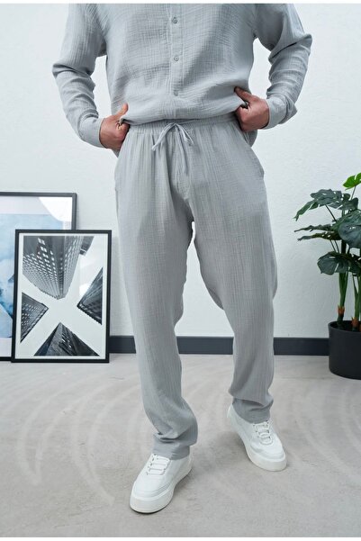 Wonraces Men's Baggy Elastic Waist 3-Pocket Muslin Trousers