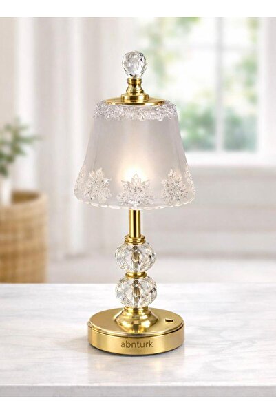 abnturk Masa Lambası Şarjlı Kutulu Dekoratif Kristal Gece Lambası 32x13cm