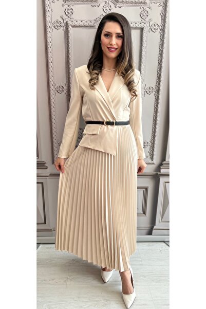 styleFlex Rochie midi din stofa, talie pe elastic, cu fustă plisată și curea ...