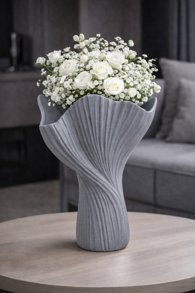 Vescarri مزهرية زخرفية على شكل بتلات - 25 سم - مزهرية عصرية بتصميم أوراق الزهور