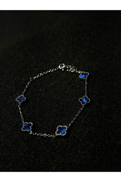 furzi Silver Renk Mavi Yonca Figürlü Çelik Bileklik