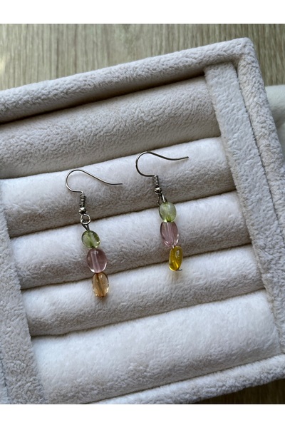 Pel Design Colorful Nefez Stone Silver Color Steel Standard Earrings