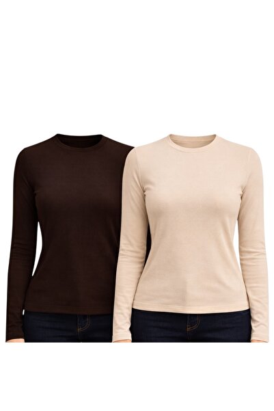 Hayalet 2-Pack Soft Modal Textured Cotton Woven Long Sleeve Finger-Loop Crew ...