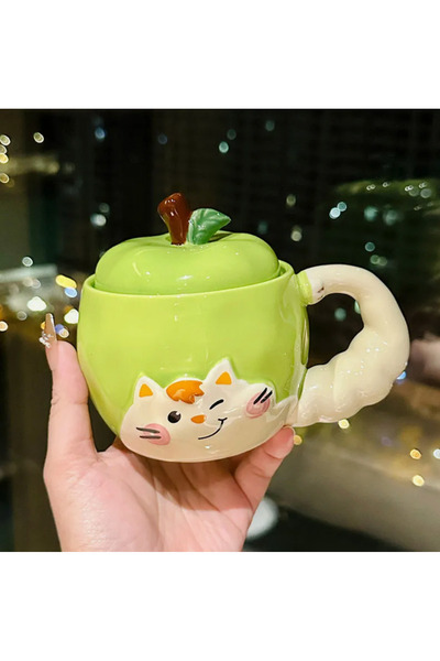Mihristore Cat and Apple Mug Cute Cat Mug Gift