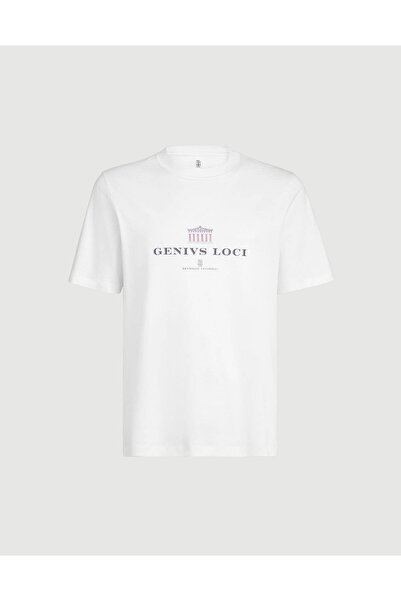 Brunello Cucinelli Baskılı pamuklu jarse bisiklet yaka tişört