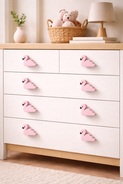 Rekatech PEMBE KUĞU Figürlü Çocuk Odası Çekmece Şifonyer Kulpu - Modern Dekor...