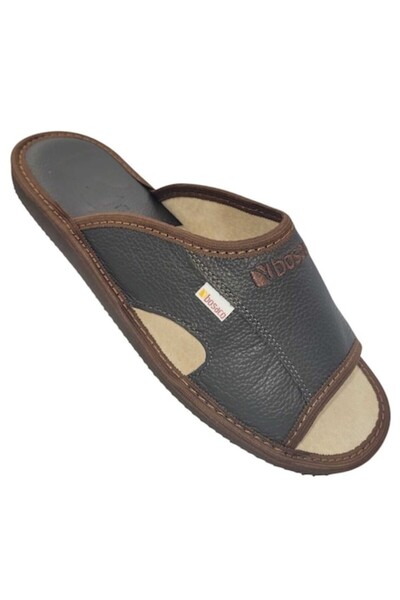 Bosaco Men's Leather Slippers - Size 40, Brown, Open Toe