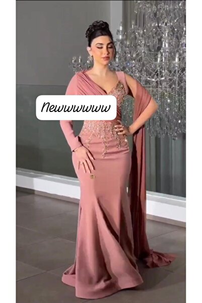 NALA FASHION فستان سهرة فاخر بلون الروز الغامق