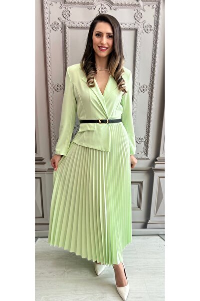 styleFlex Rochie midi din stofa, talie pe elastic, cu fustă plisată și curea ...