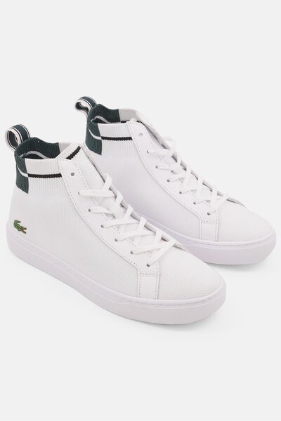 Lacoste Men Lace Up Brand Logo Sneaker, White Combo