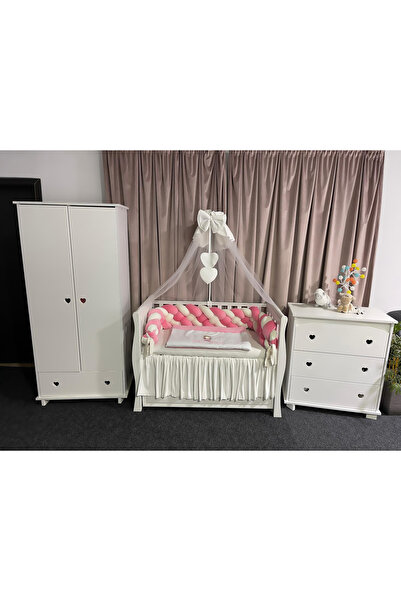 PeppiBambini Personalized 7-piece crib bedding -Pink Velvet Braided Sides -