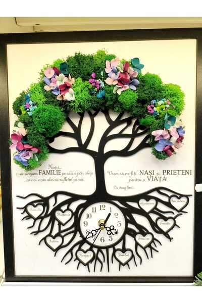 Hugo`s Tree Aranjament cu licheni, ceas pentru Nasi, marturie, botez, nunta. ...