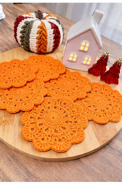 AY TASARIM MAKROME Knitted Coaster Cup Mat, 6 Pieces