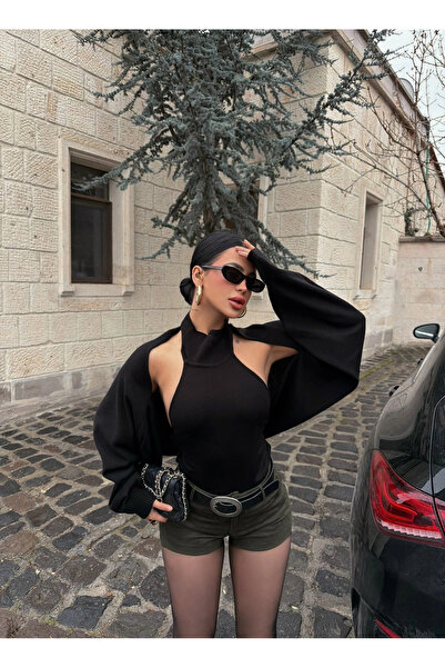 kırmızı butiks Black Bolero Knitwear Double Set