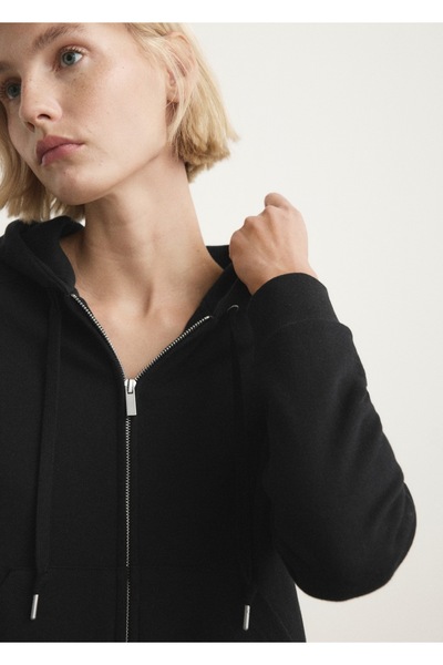 MANGO Woman Pamuklu kapüşon detaylı pijama sweatshirt