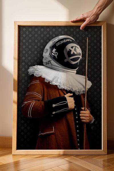 Saturn Portret modern de astronaut, tablou înrămat, decor de perete pentru sa...