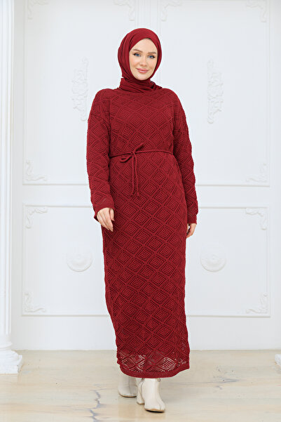 Pamuk Butik Women's Spanish Style Ribbed Knit Dress with Mesh Lining