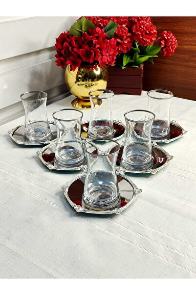 FTH DİZAYN Butterfly Collection 6-Person Silver Line Tea Set