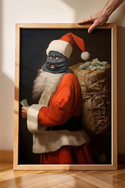 Saturn Masked Thief Santa Claus Money Sack Framed Painting Street Art Humorou...